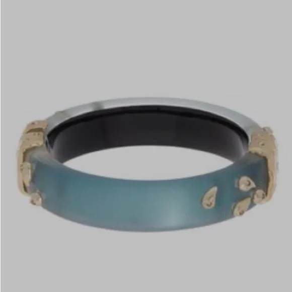 ALEXIS BITTAR • NEW Hand Carved Painted Hinged Paisley Studded Crumpled Bracelet - Picture 9 of 12